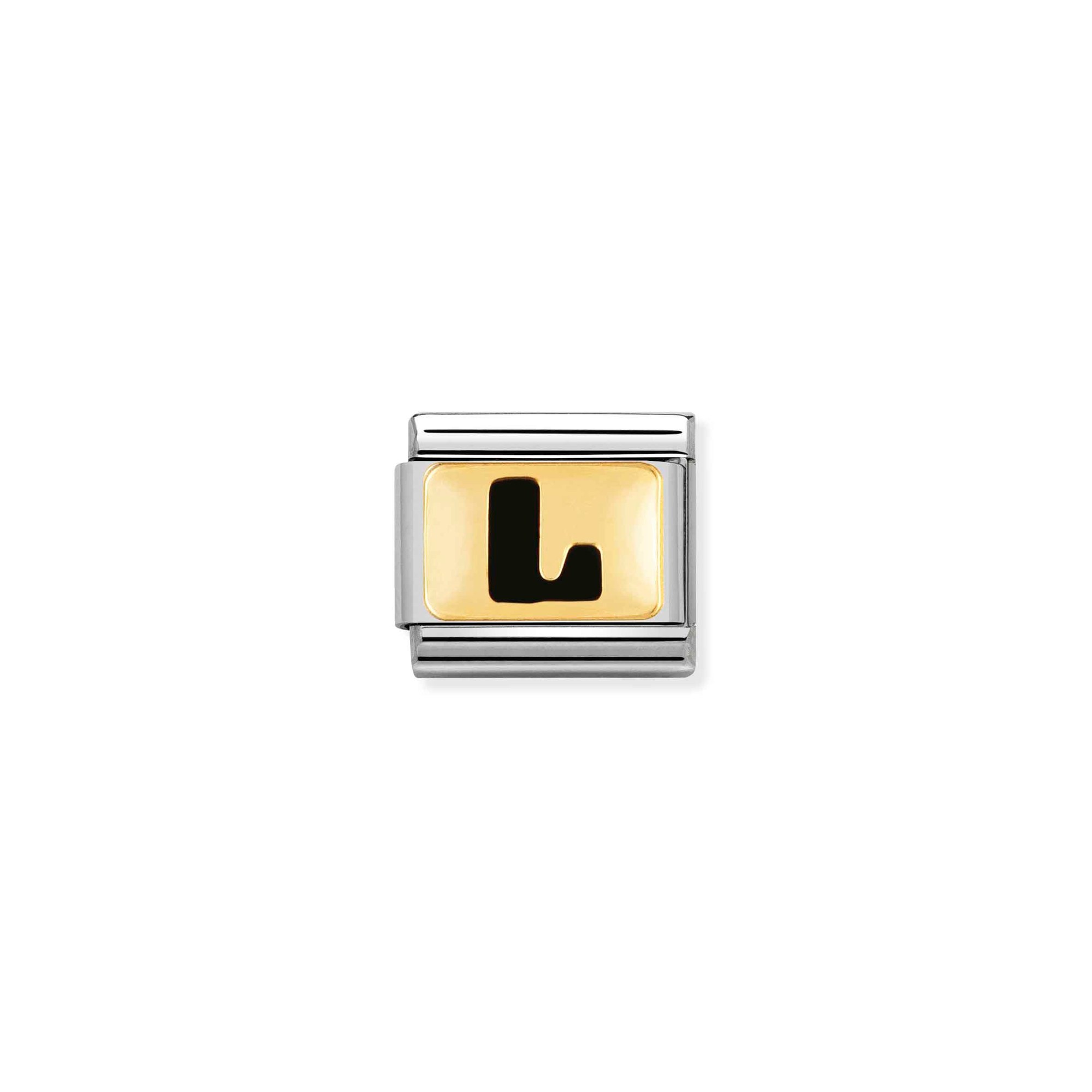 Nomination Composable Classic Charm Buchstabe L schwarz - Edelstahl, Gold 750 Gelbgold, Emaille
