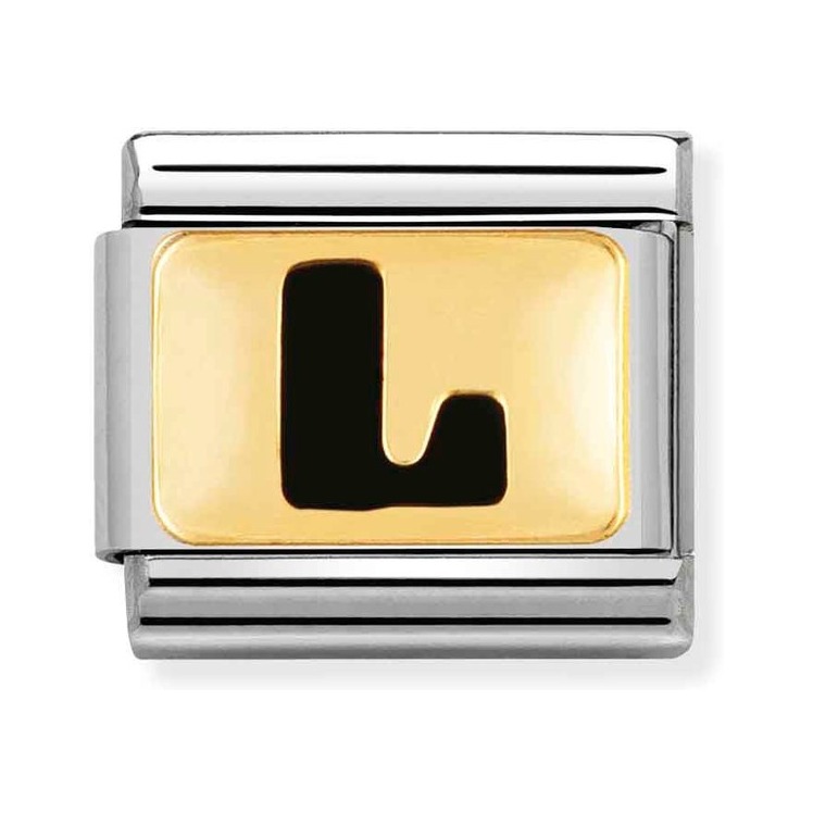 Nomination Composable Classic Charm Buchstabe L schwarz - Edelstahl, Gold 750 Gelbgold, Emaille