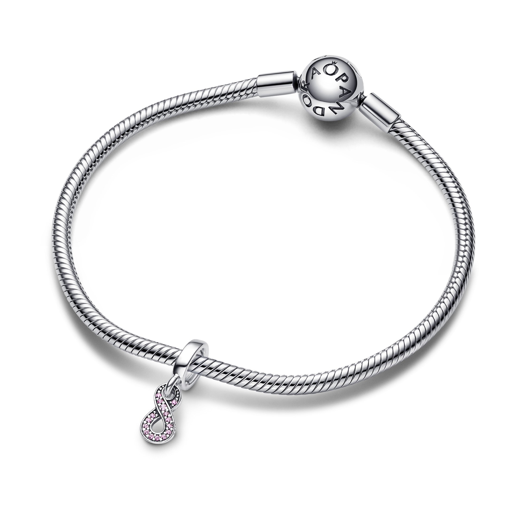 Pandora Funkelnder Unendlichkeits-Charm-Anhänger - Sterling Silber - Crystal Pink Ansicht 3 – Ansicht 3