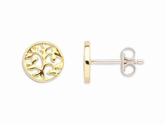 Xenox Sterling Silber Ohrringe XS2910G in Gelbgold vergoldet mit Baum des Lebens Design, elegante Ohrstecker für stilbewusste Trägerinnen.