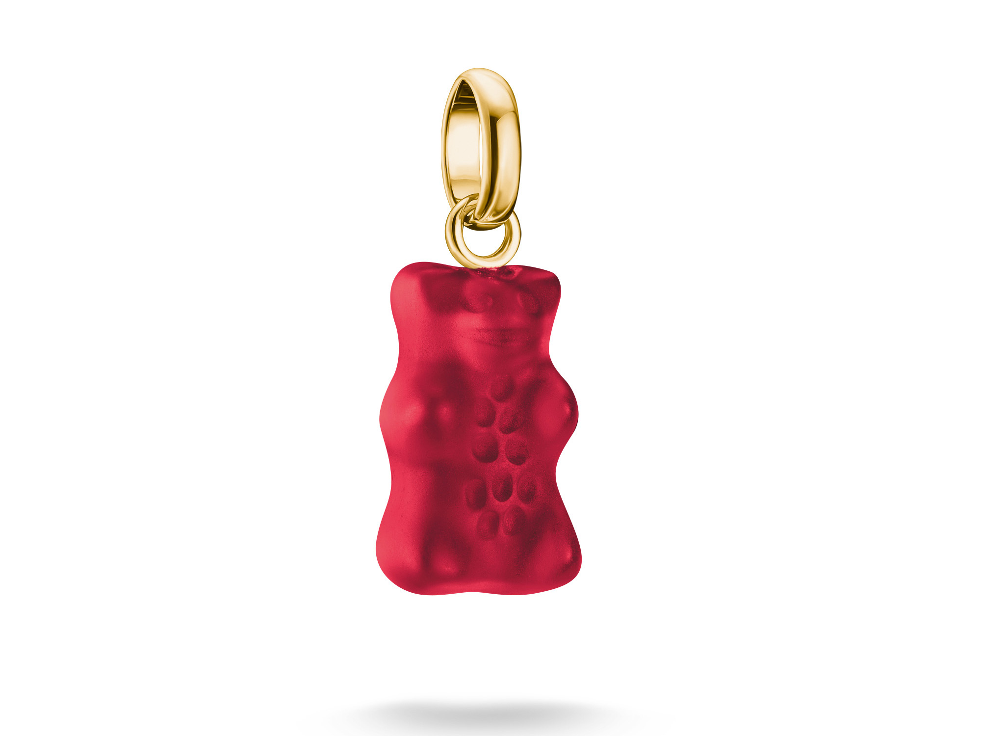Charm von Thomas Sabo im Design eines roten Gummibären aus mattem Material mit Öse aus vergoldetem Silber, Teil der Charm Club CONNECT Kollektion.