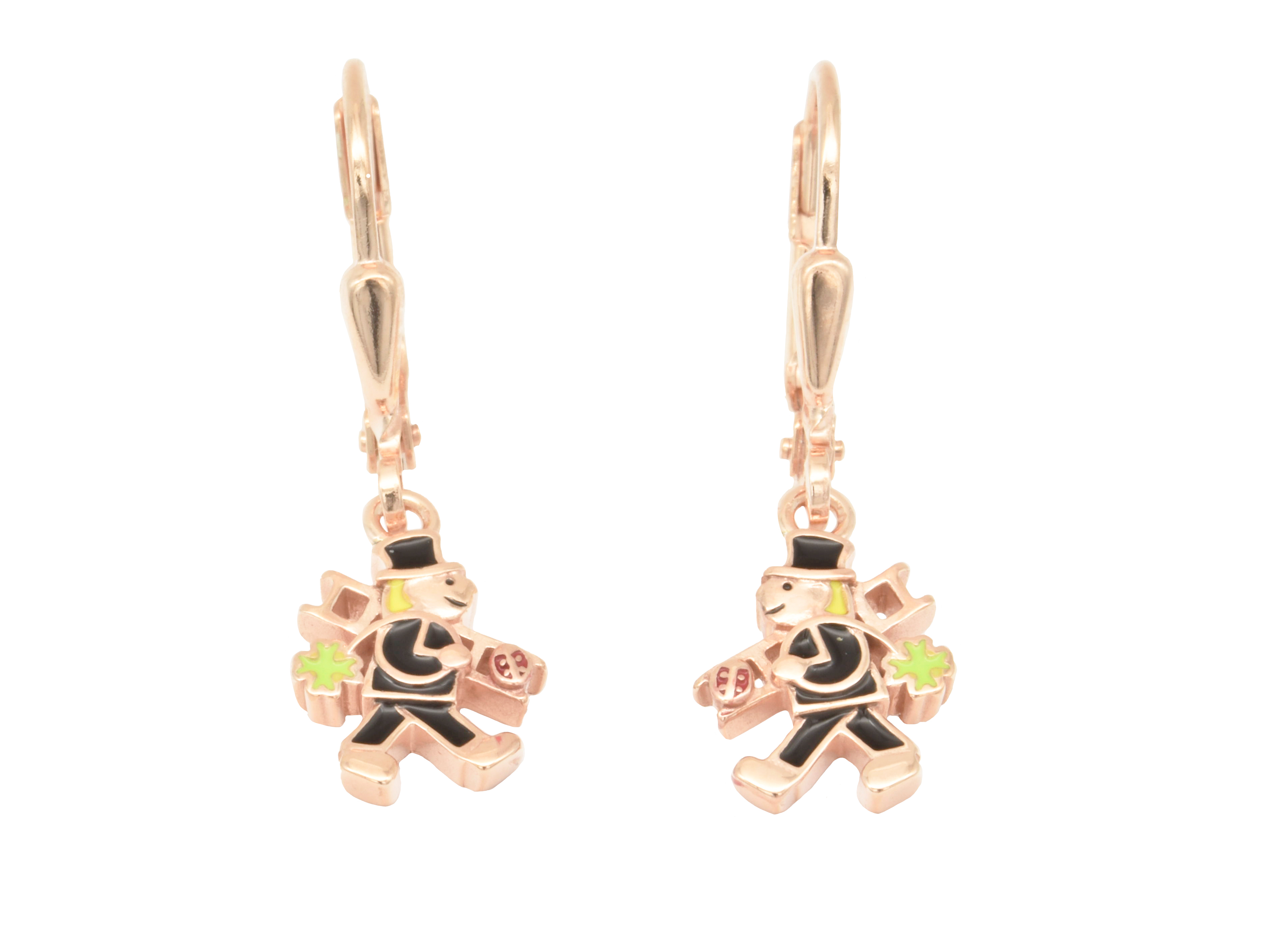 Silber Ohrringe Ohrhänger Schornsteinfeger aus Sterling Silber vergoldet und poliert, kinderfreundliches Design mit bunten Details, ideal als Geschenk für kleine Mädchen.