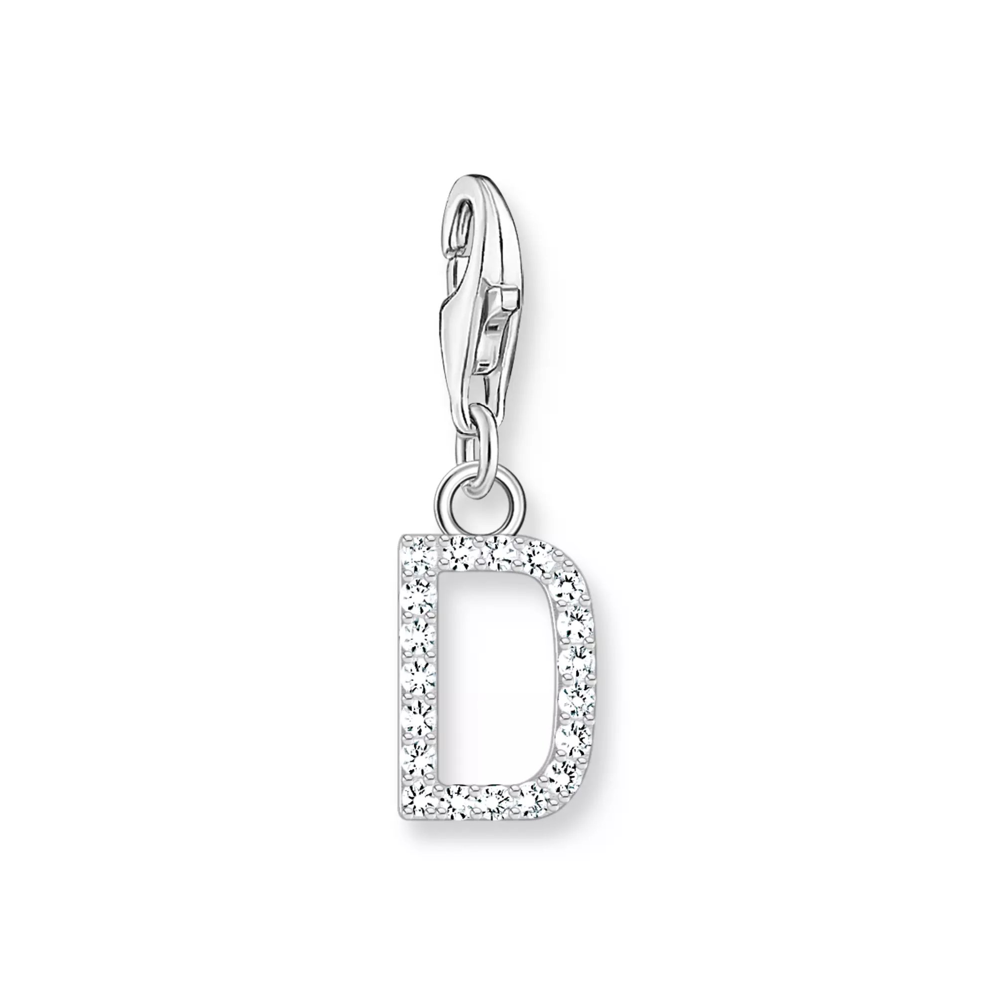 Thomas Sabo Charm-Anhänger - funkelnder Buchstabe D - Silber & Zirkonia - Weiß