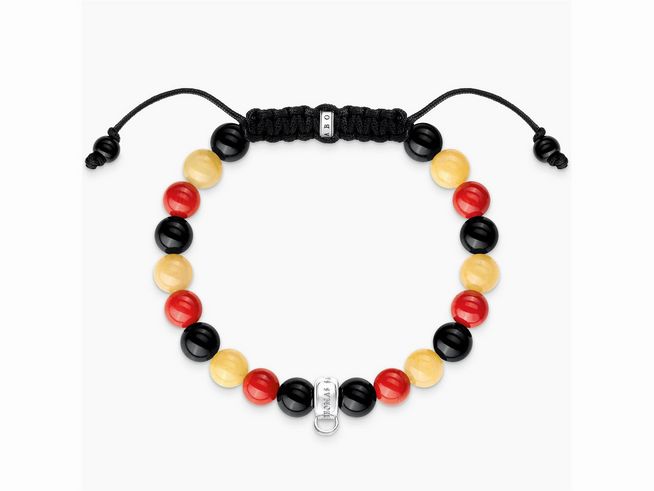 Armband von Thomas Sabo in den Farben schwarz, rot und gold mit einem verstellbaren Verschluss aus satiniertem Material, ideal als Fanartikel für Deutschland, Länge 16 bis 24 cm.
