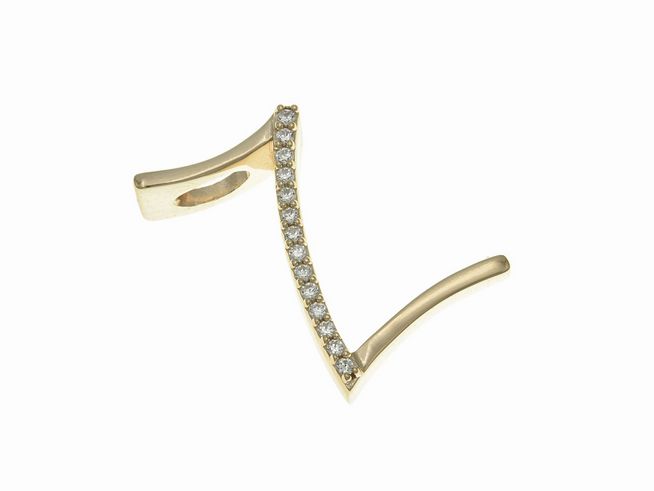 Anhänger aus Sterling Silber in Form des Buchstabens Z, poliert und vergoldet in Roségold, mit Zirkonia-Steinen verziert. Hersteller Juwelier Harnisch.