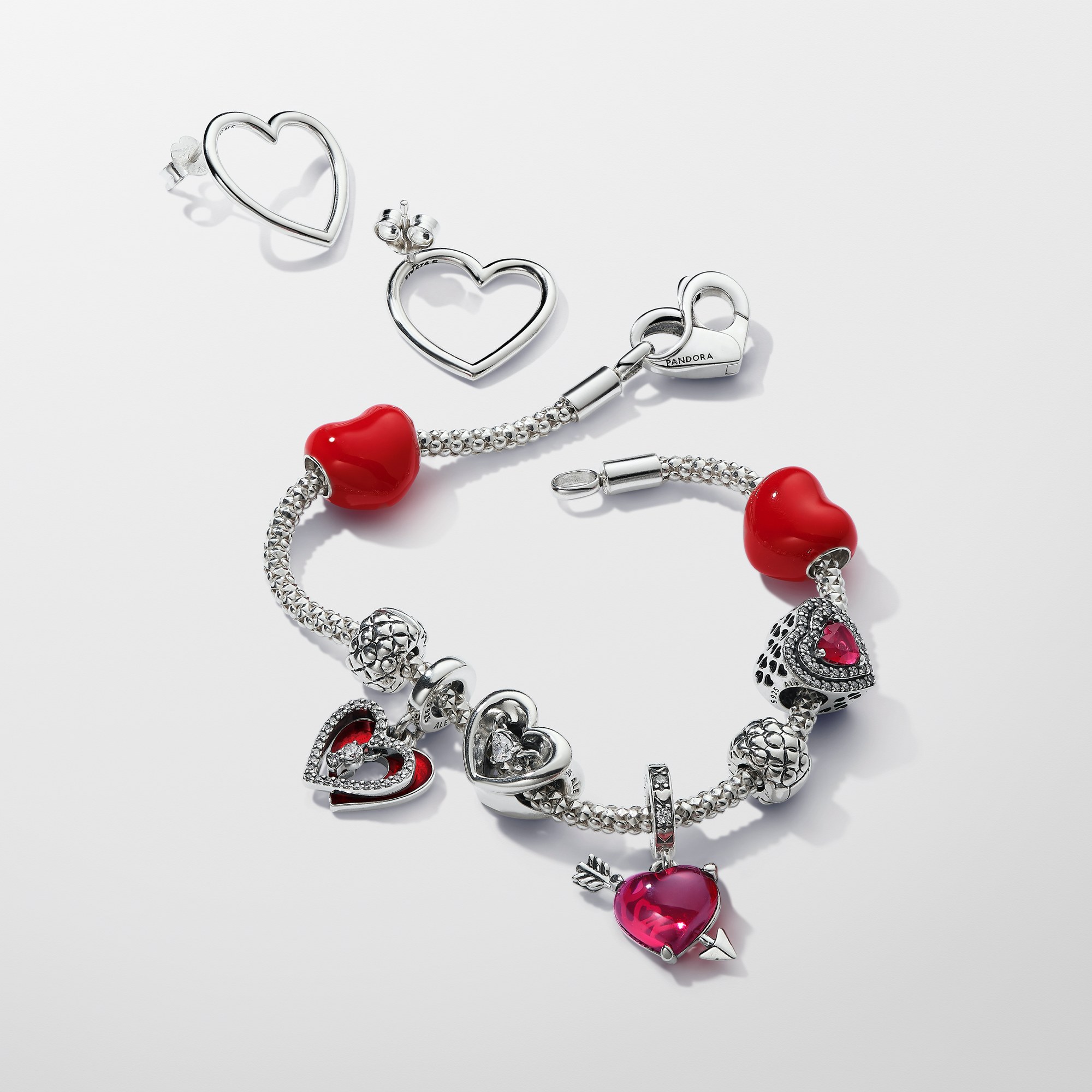 Pandora Rotes Herz & Pfeil Murano-Glas Charm-Anhänger - Sterling Silber - Zirkonia Rot – Ansicht 4