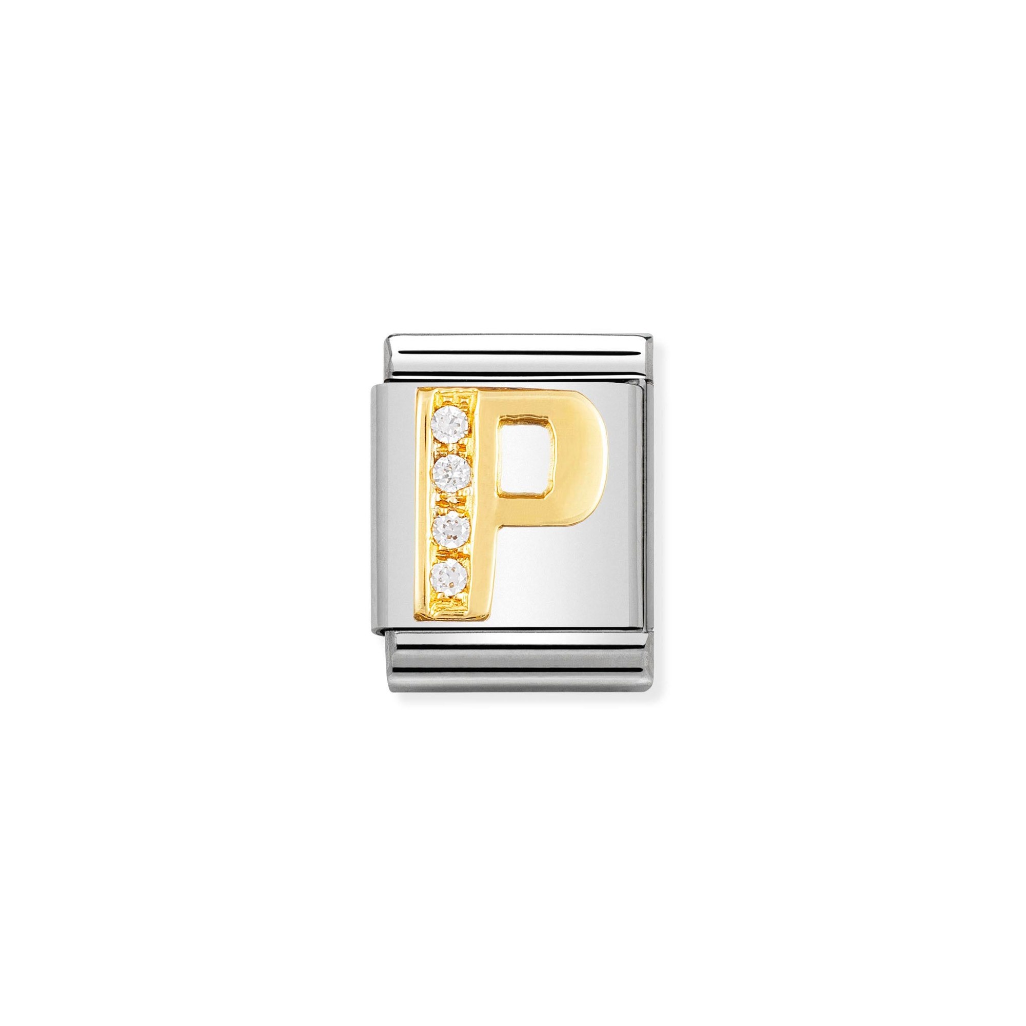 Nomination Composable Big Charm Buchstabe P - Edelstahl, Gold 750 Gelbgold, Zirkonia