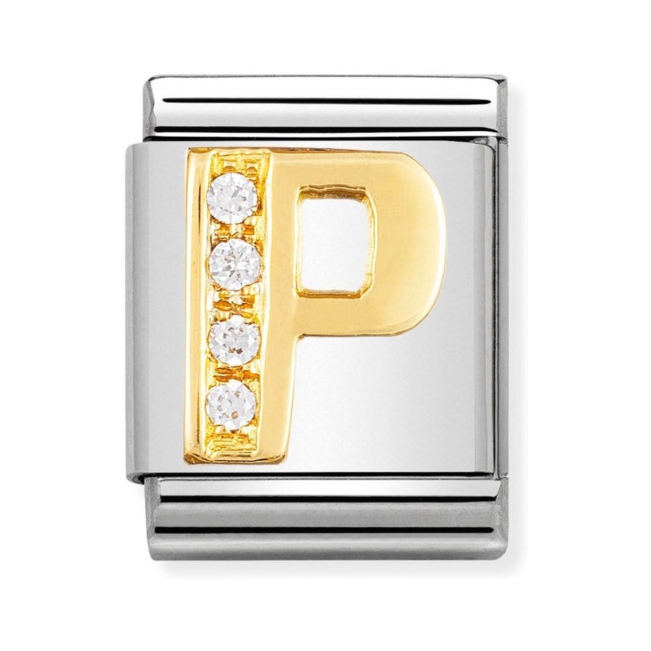 Nomination Composable Big Charm Buchstabe P - Edelstahl, Gold 750 Gelbgold, Zirkonia