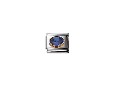 Das Bild zeigt ein elegantes Iolith Element von Nomination in ovaler Form mit einem tiefblauen Stein, der von glänzendem Edelstahl umrahmt wird. Ideal für stilvolle Armbänder.