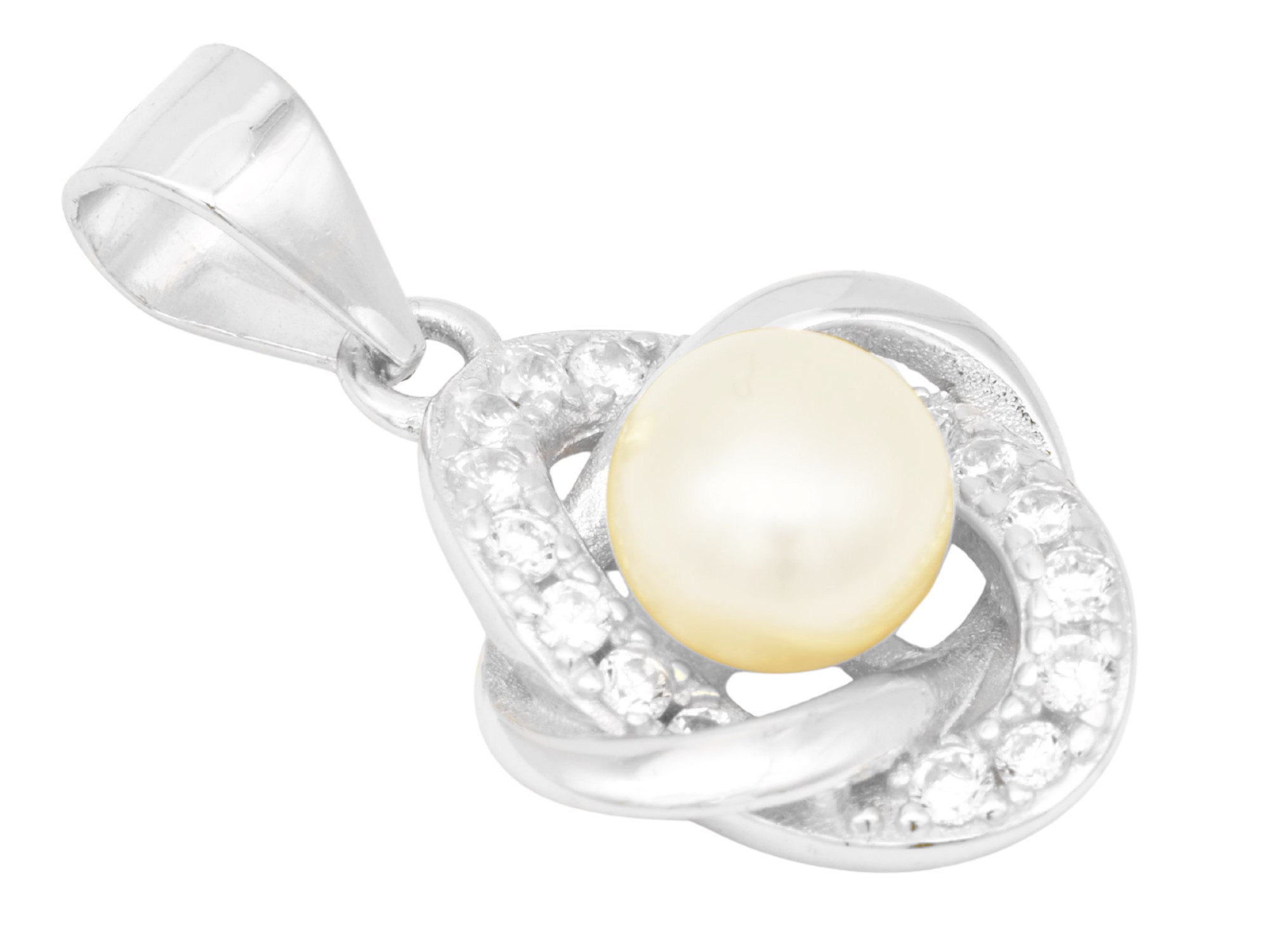 Anhänger Knoten Perle - Sterling Silber 925 - poliert rhodiniert - Zirkonia + Süßwasser Zuchtperle Weiß