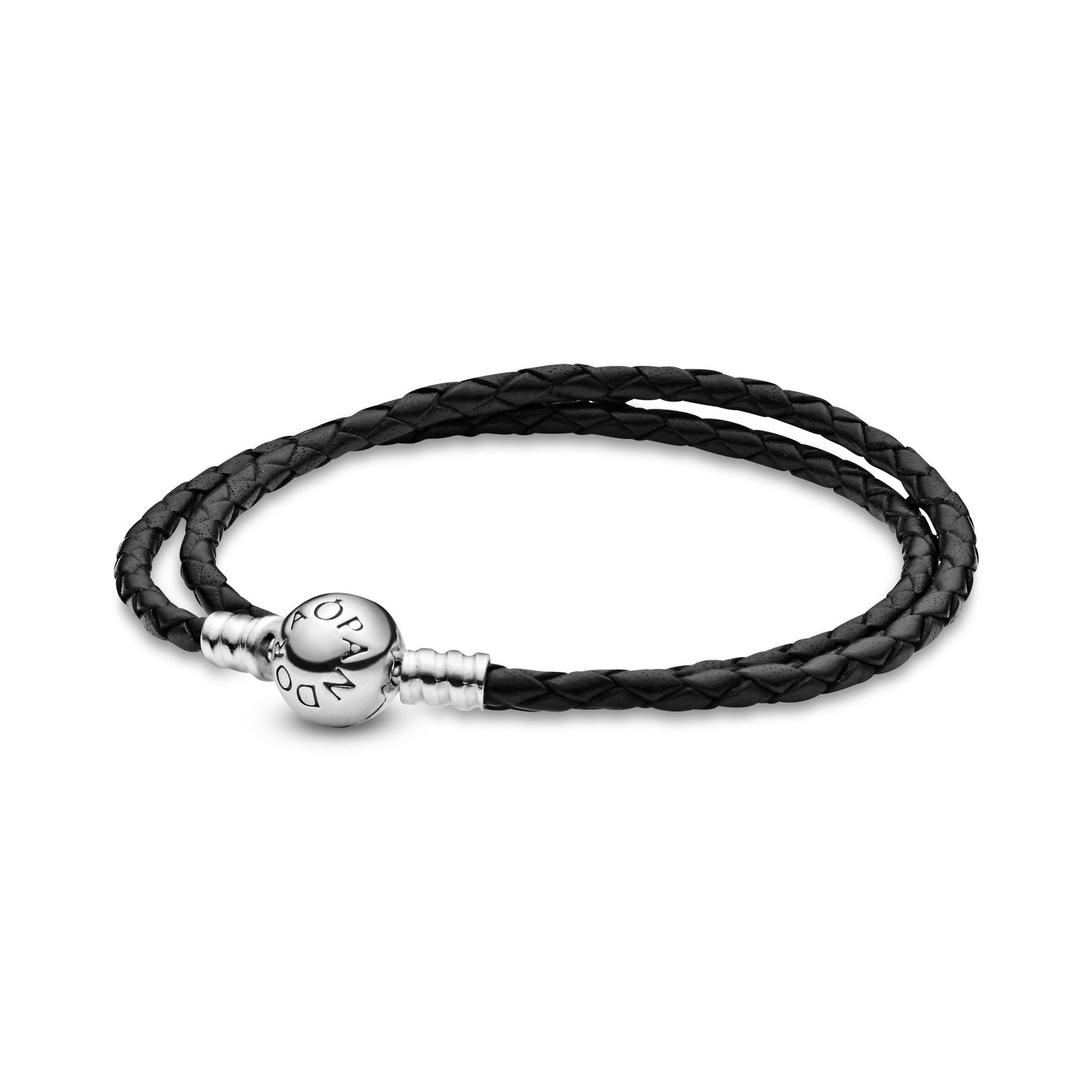 Pandora doppeltes schwarzes Lederarmband - 44 cm