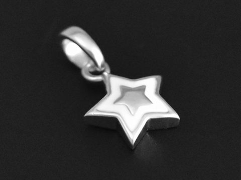 Eleganter Silber Anhänger in Sternform, rhodiniert und mit niedlichem Lackdesign, hergestellt von Juwelier Harnisch, ideal für Sonnen-, Mond- und Sternenliebhaber.