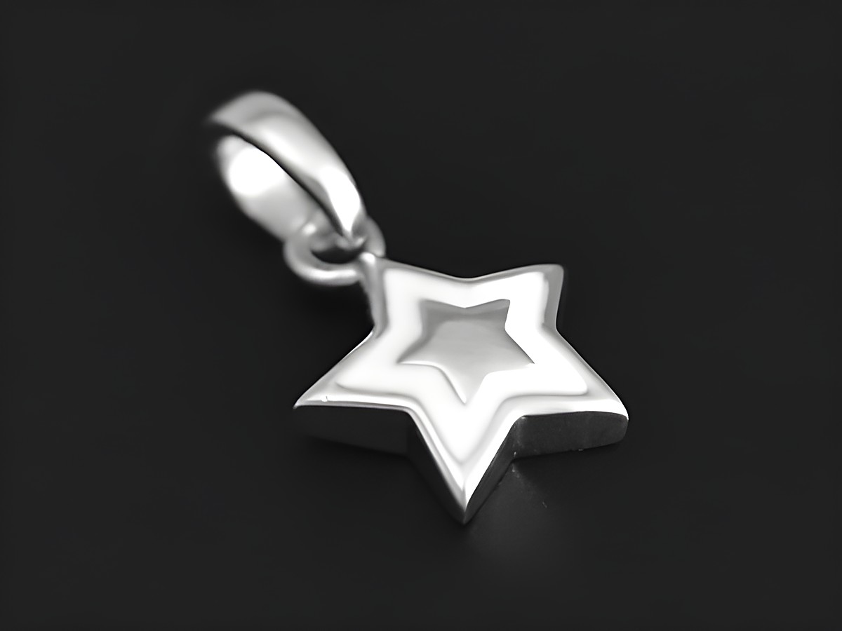 Eleganter Silber Anhänger in Sternform, rhodiniert und mit niedlichem Lackdesign, hergestellt von Juwelier Harnisch, ideal für Sonnen-, Mond- und Sternenliebhaber.