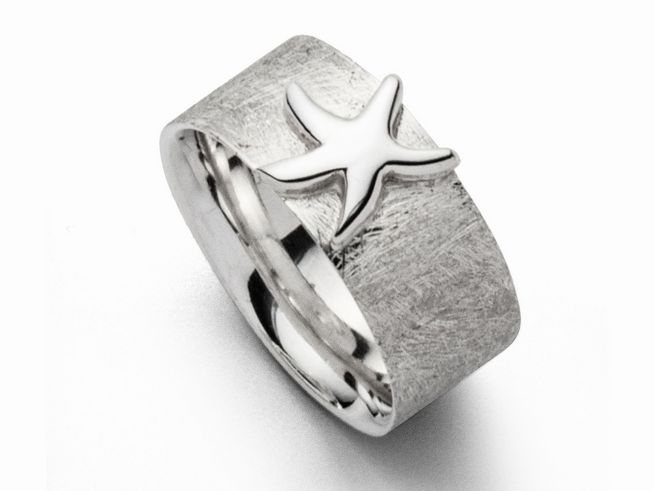 Sterling Silber Ring mit Seestern-Motiv, glatte Oberfläche und strukturierte Seiten, Größe 62, hergestellt von DUR, elegantes maritimes Design für stilvolle Akzente.