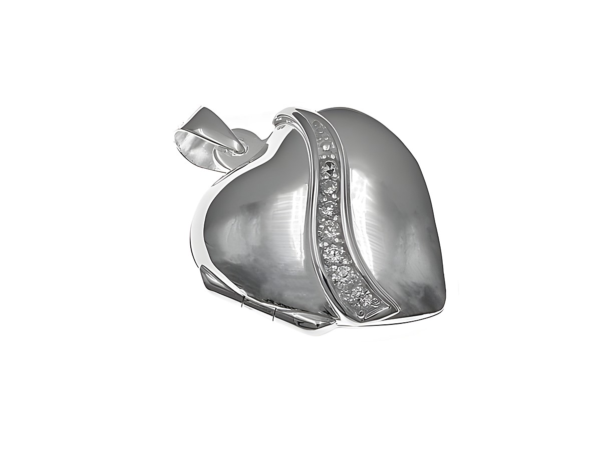Medaillon in Form eines süßen Herzens aus Zirkonia und Sterling Silber, glänzende Oberfläche mit dekorativer Steinreihe, ideal als Schmuckstück von Juwelier Harnisch.