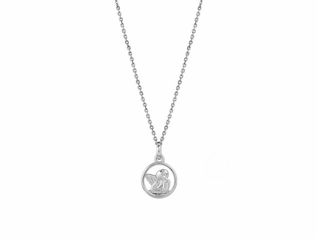 27001028-0 Xenox Sterling Silber Kette XS3500K mit Schutzengel-Anhänger in ovaler Form, Ankerkette von 36-38 cm Länge, elegantes Design, ideal als Geschenk oder für den persönlichen Gebrauch.