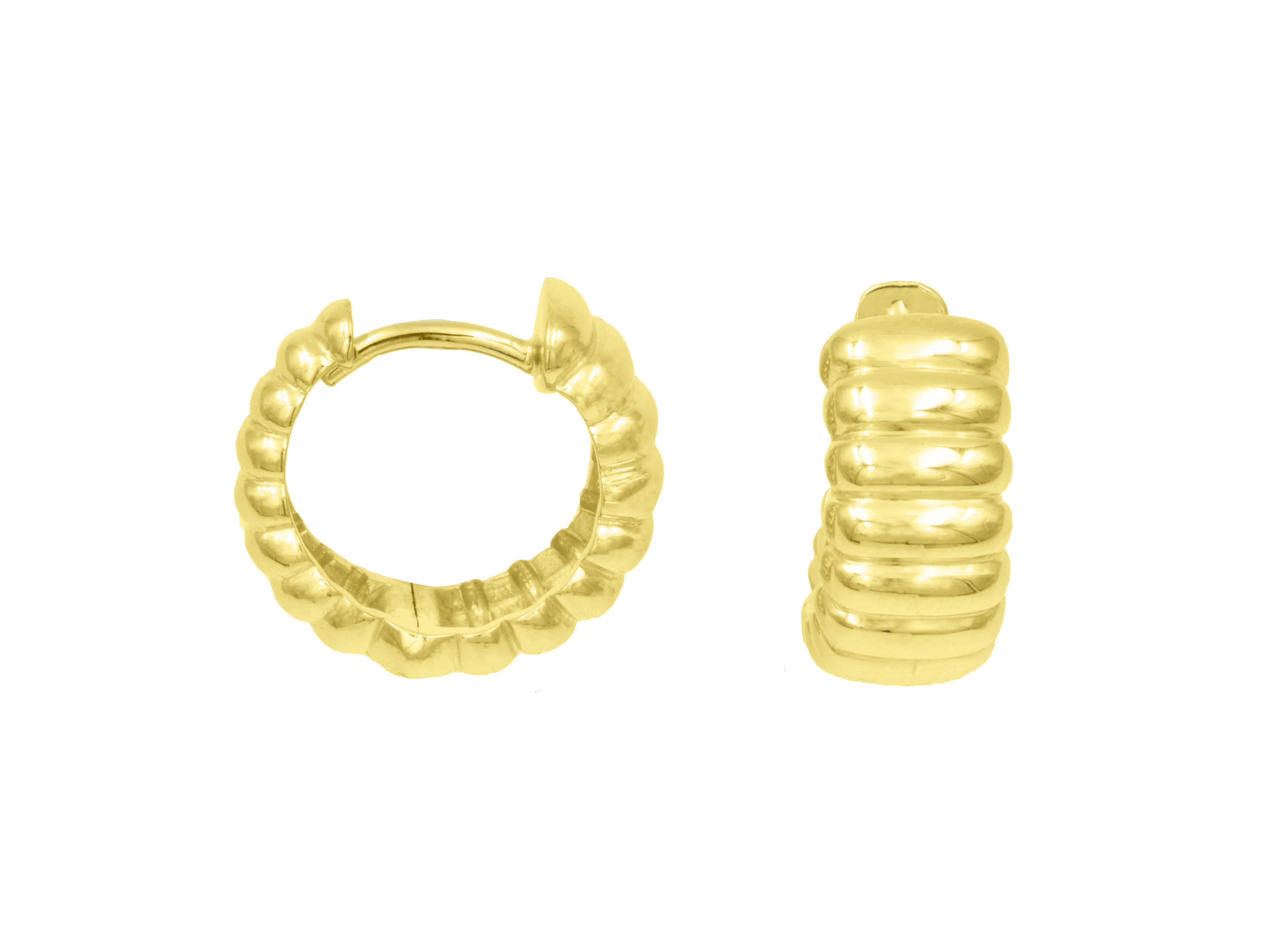 Ohrringe mit Wellenmuster in Creolenform aus Sterling Silber mit Gelbgold Vergoldung, Durchmesser 13 mm, Hersteller Juwelier Harnisch, neueste Kollektion.