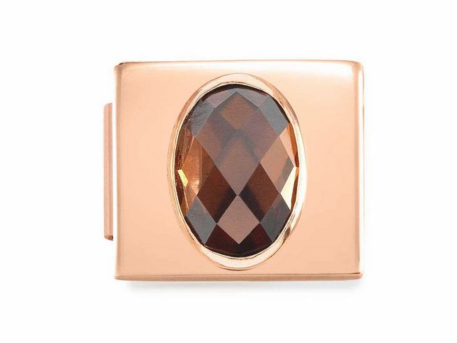 Charms aus Roségold von Nomination mit einem facettierten braunen Zirkonia, der in einem eleganten ovalen Rahmen gefasst ist, ideal für Schmuckliebhaber.