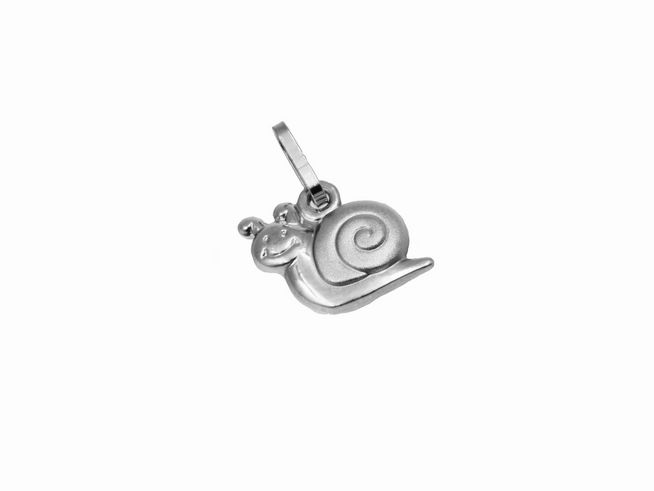 Anhänger Flotte Schnecke aus teilmattiertem Sterling Silber, hergestellt von Juwelier Harnisch, geeignet für Kinder. Schöne, niedliche Darstellung einer Schnecke mit verspieltem Design.