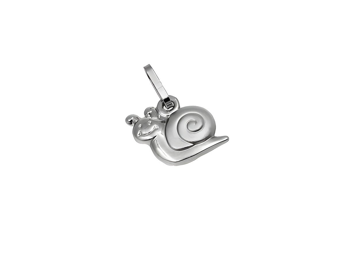 Anhänger Flotte Schnecke aus teilmattiertem Sterling Silber, hergestellt von Juwelier Harnisch, geeignet für Kinder. Schöne, niedliche Darstellung einer Schnecke mit verspieltem Design.
