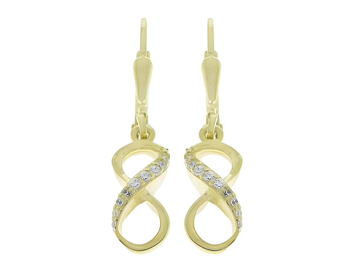Ohrringe Hänger in Unendlich Zeichen Design aus Silber vergoldet, modisch gestaltet mit funkelndem Stein, Hersteller Juwelier Harnisch, ideale Akzente für jedes Outfit.