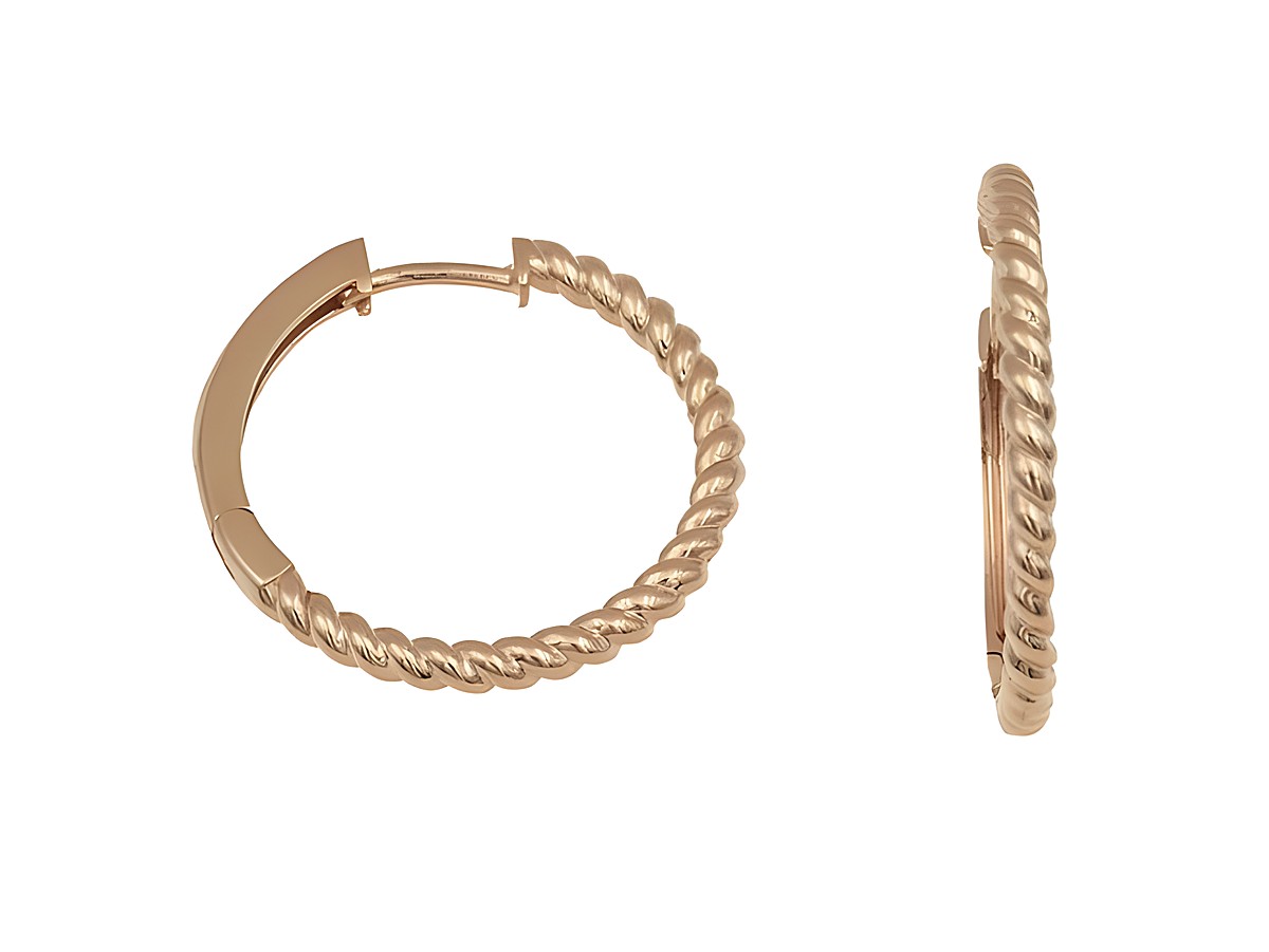 Creolen 2,2 cm aus Sterling Silber roségold vergoldet in gekordeltem Design, Hersteller Juwelier Harnisch, elegant und zeitlos für jeden Anlass.