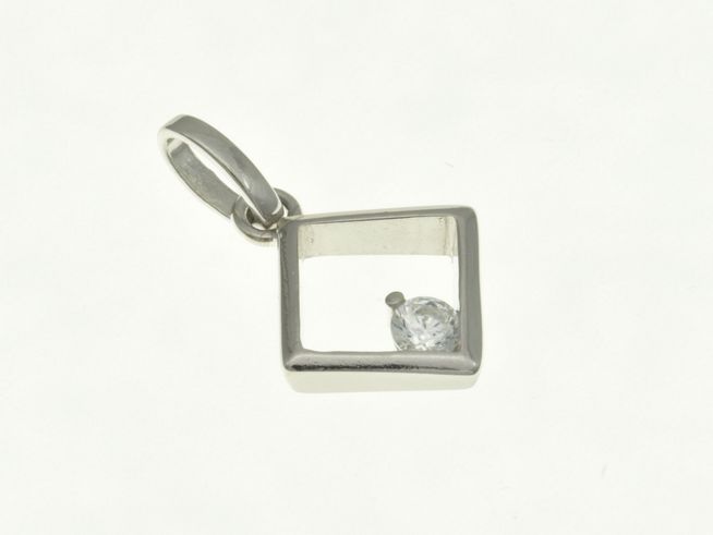 304475-0 Viereck-Raute Anhänger aus rhodiniertem Sterling Silber mit Zirkonia, elegant und modern gestaltet, perfekt für vielseitige Anlässe, Hersteller Juwelier Harnisch.