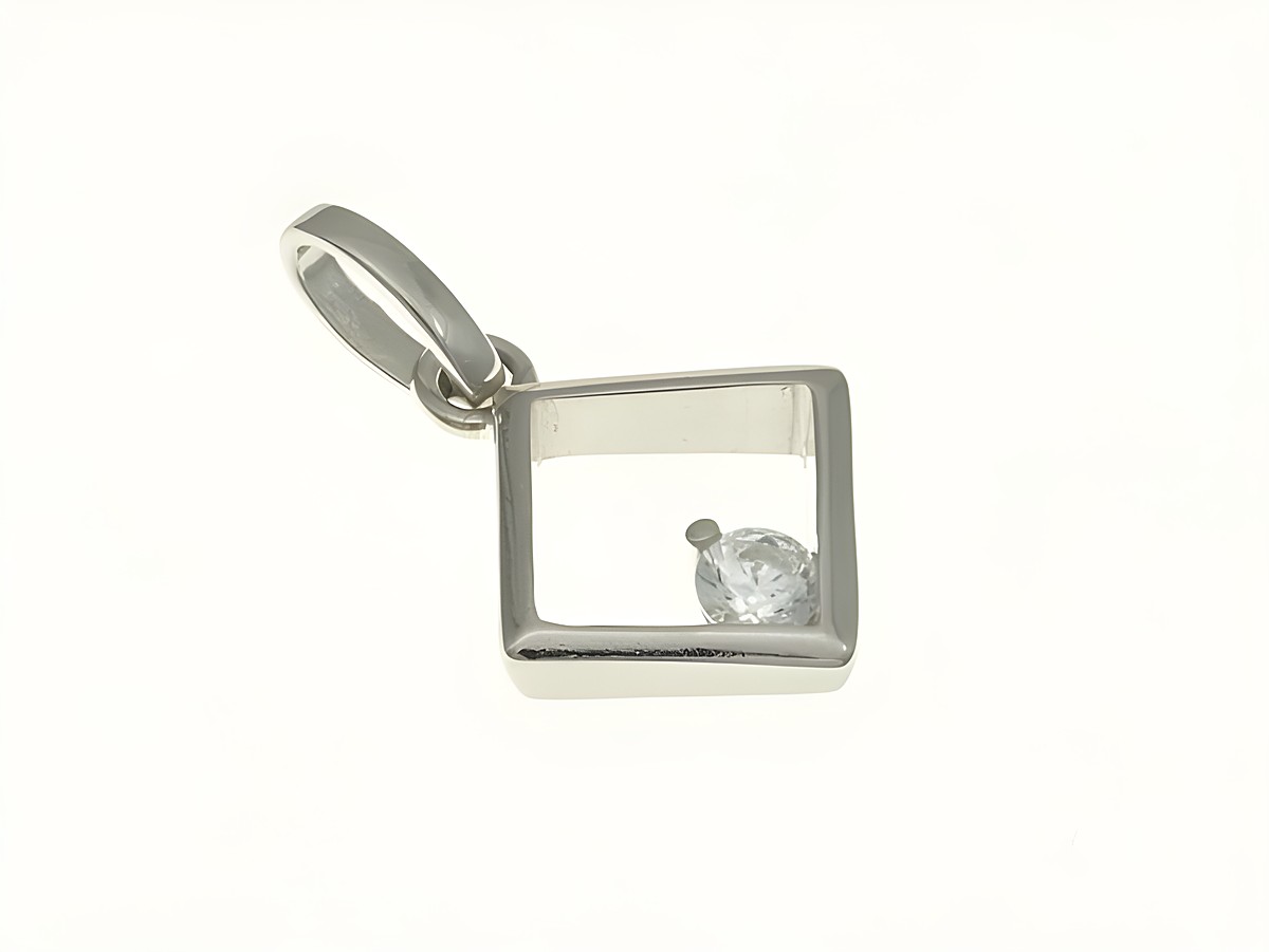 Viereck-Raute Anhänger aus rhodiniertem Sterling Silber mit Zirkonia, elegant und modern gestaltet, perfekt für vielseitige Anlässe, Hersteller Juwelier Harnisch.