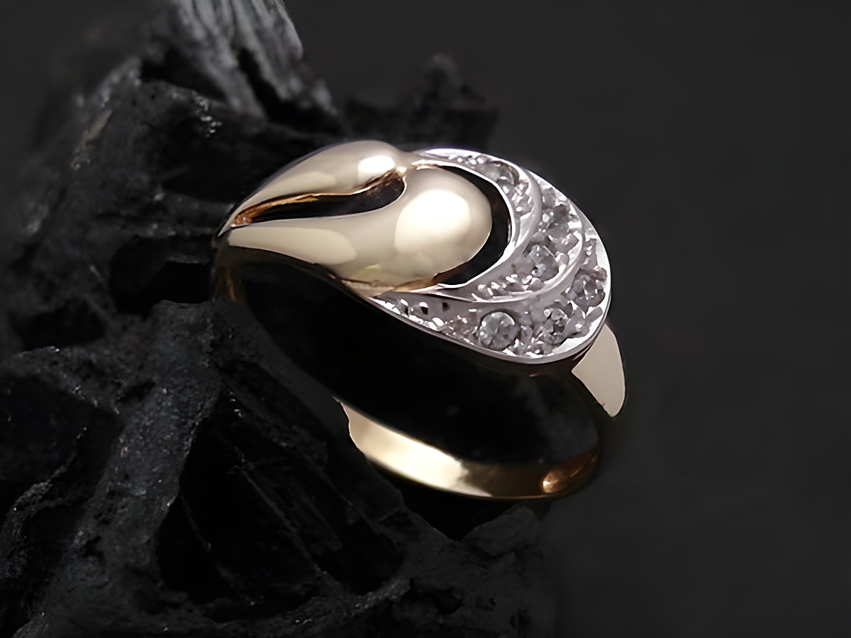 Eleganter Goldring in bicolor aus Gold 585 mit Zirkonia, Größe 54, Hersteller Juwelier Harnisch, ansprechendes Design und hochwertige Verarbeitung.