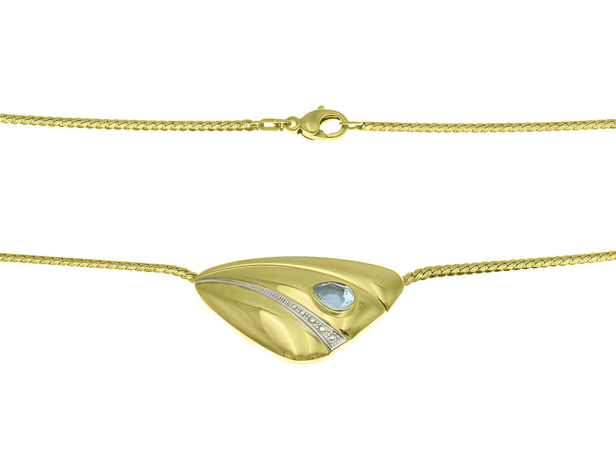 Collierkette mit Mittelteil aus 333 Gelbgold und Weißgold, verziert mit einem Blautopas, Länge 41 cm, von Juwelier Harnisch, elegantes und modernes Design.
