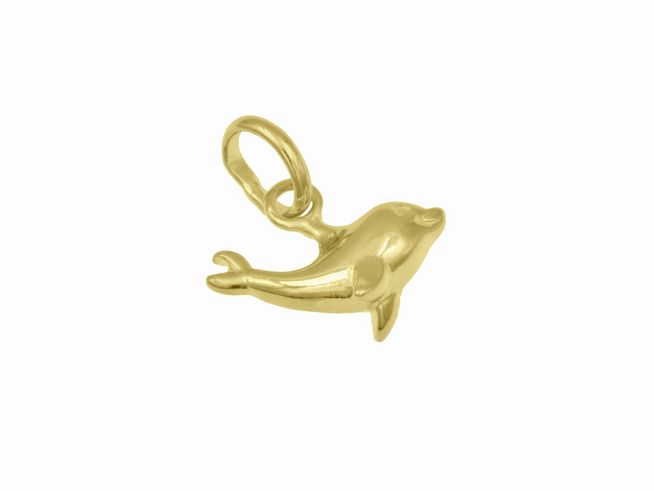Delfin-Anhänger aus Sterling Silber, gelbgold vergoldet, elegant und verspielt gestaltet, von Juwelier Harnisch, ideal als Schmuckstück für Tierliebhaber.
