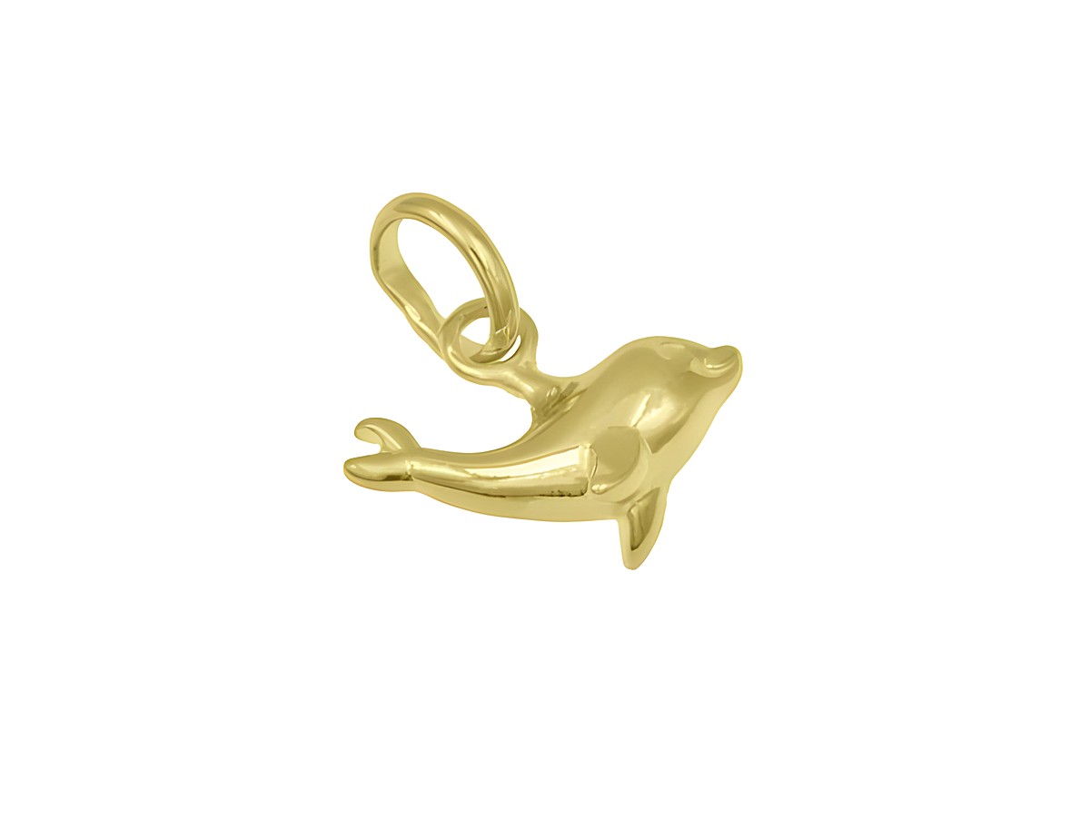 Delfin-Anhänger aus Sterling Silber, gelbgold vergoldet, elegant und verspielt gestaltet, von Juwelier Harnisch, ideal als Schmuckstück für Tierliebhaber.