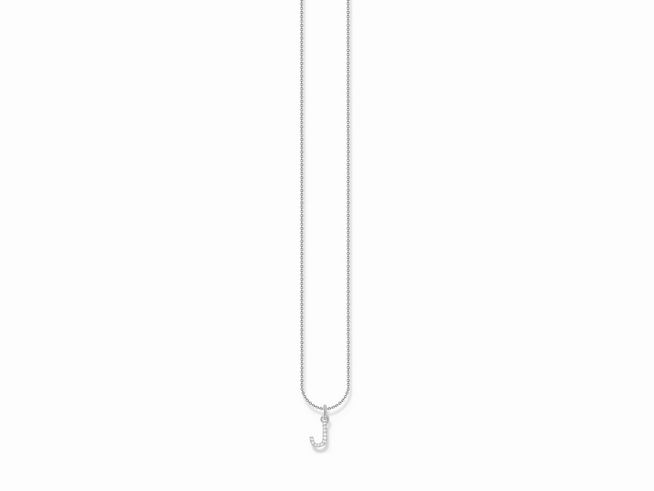 Silberne Kette von Thomas Sabo mit Buchstabe J und Zirkonia in Weiß, verstellbar von 38 bis 45 cm, elegant und modern, ideal für persönliche Akzente im Schmuckdesign.