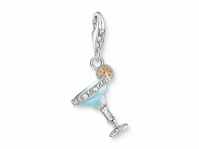 Cocktailglas Charm-Anhänger von Thomas Sabo aus Silber und Emaille mit Zirkonia, in elegantem Design und fröhlichem Strand-Feeling, ideal für Schmuckliebhaber.