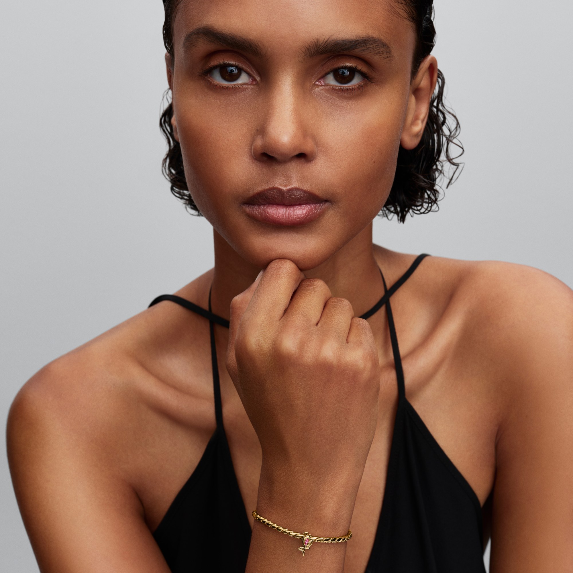 Pandora Tulpe Charm - Gelbgold Vergoldung - Zirkonia Pink – Ansicht 4