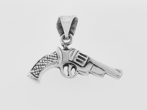 Pistole 925 Sterling Silber Anhänger - Revolver gefertigt von Juwelier Harnisch zeigt detaillierte Gravuren und eine realistische Form, ideal als einzigartiges Schmuckstück.