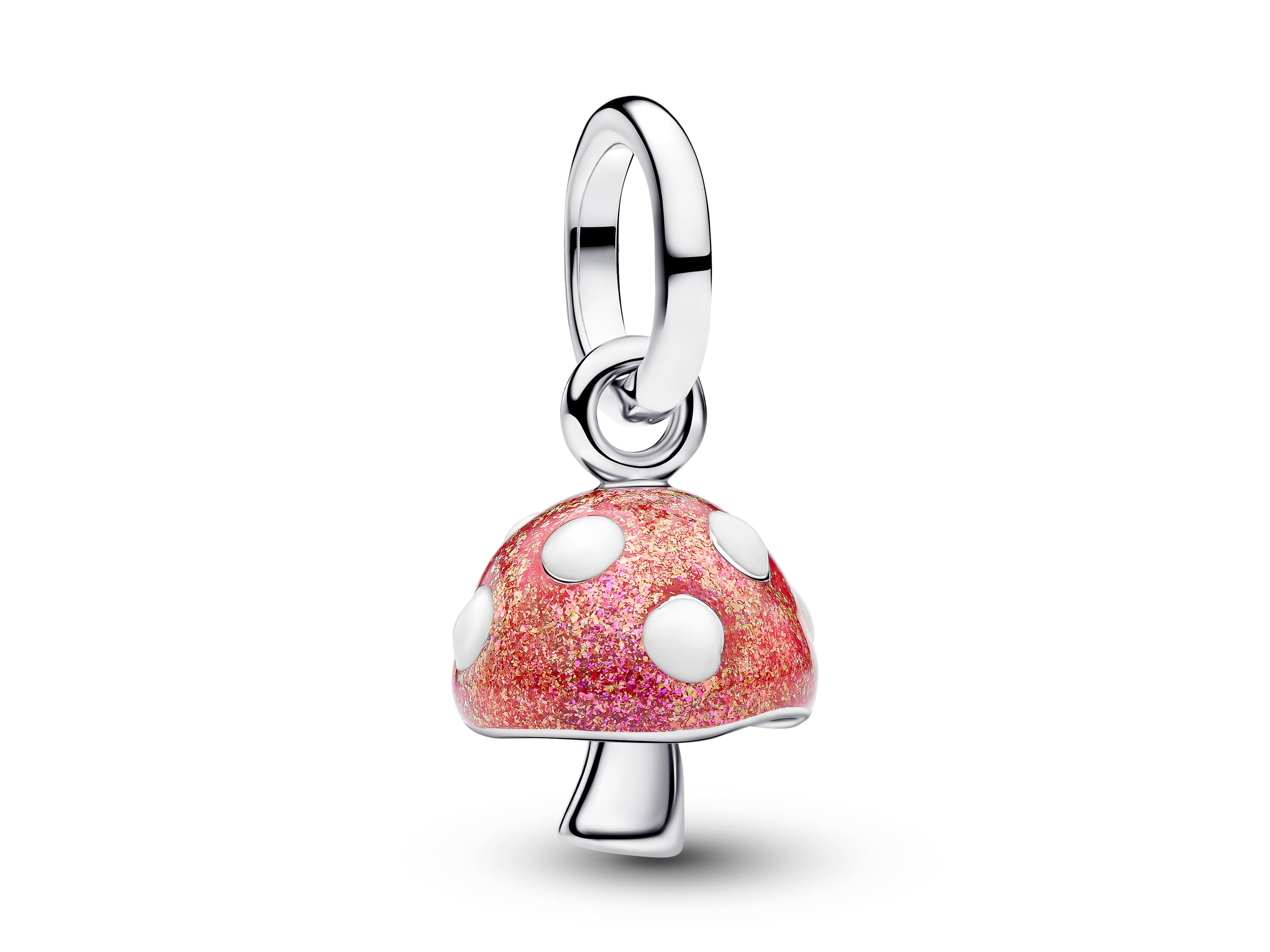 Fliegenpilz Charm von Pandora in leuchtendem Rot mit weißen Punkten und glitzerndem Finish, aus Silber und Emaille, ideal für jeden Schmuckliebhaber, Neuheiten.