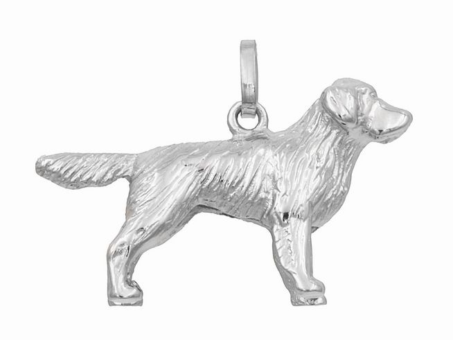 Anhänger Hund - Golden Retriever - aus rhodiniertem Sterling Silber, detailreiche Darstellung eines stehenden Hundes, geeignet für Tierliebhaber und als elegantes Schmuckstück.