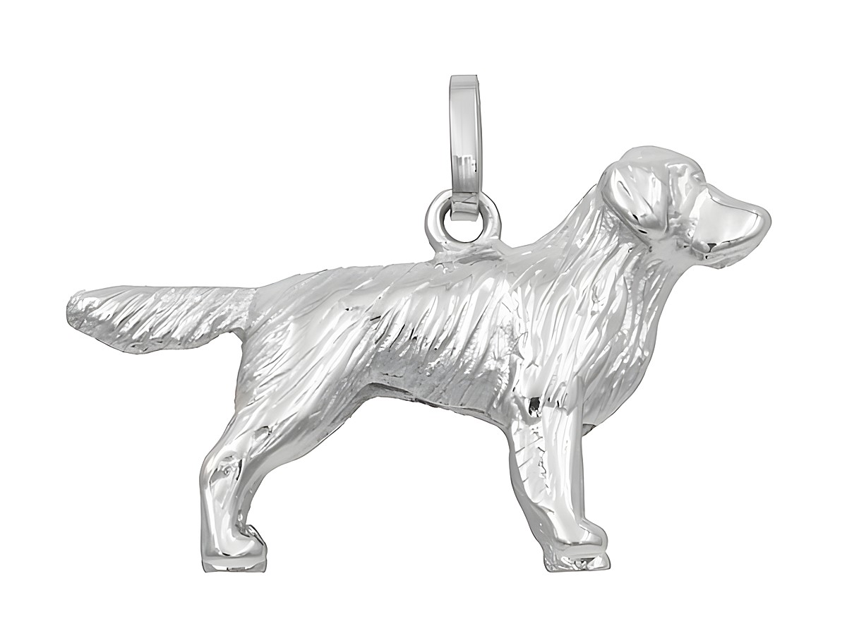 Anhänger Hund - Golden Retriever - aus rhodiniertem Sterling Silber, detailreiche Darstellung eines stehenden Hundes, geeignet für Tierliebhaber und als elegantes Schmuckstück.