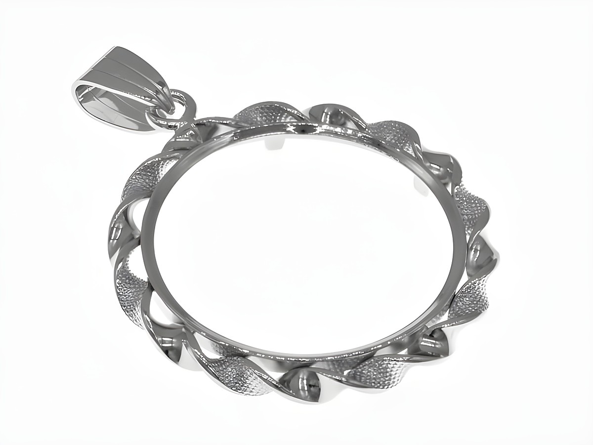 Münzfassung Anhänger aus rhodiniertem 925 Sterling Silber, maximaler Durchmesser für Münzen 26 mm, mit dekorativem Muster, ideal für Münzen bis 3,0 cm, Hersteller Juwelier Harnisch.