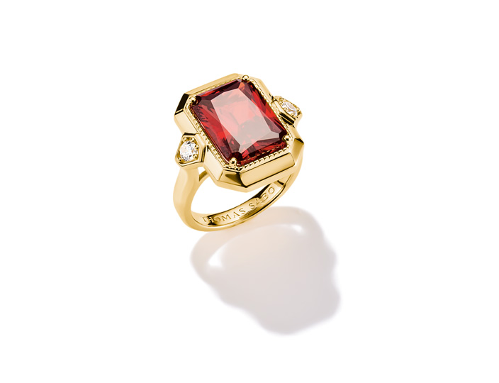 Thomas Sabo TR2506-414-10-52 ELYNDRA Ring - 750/- Gold auf Silber & Zirkonia - Rot - Gr. 52