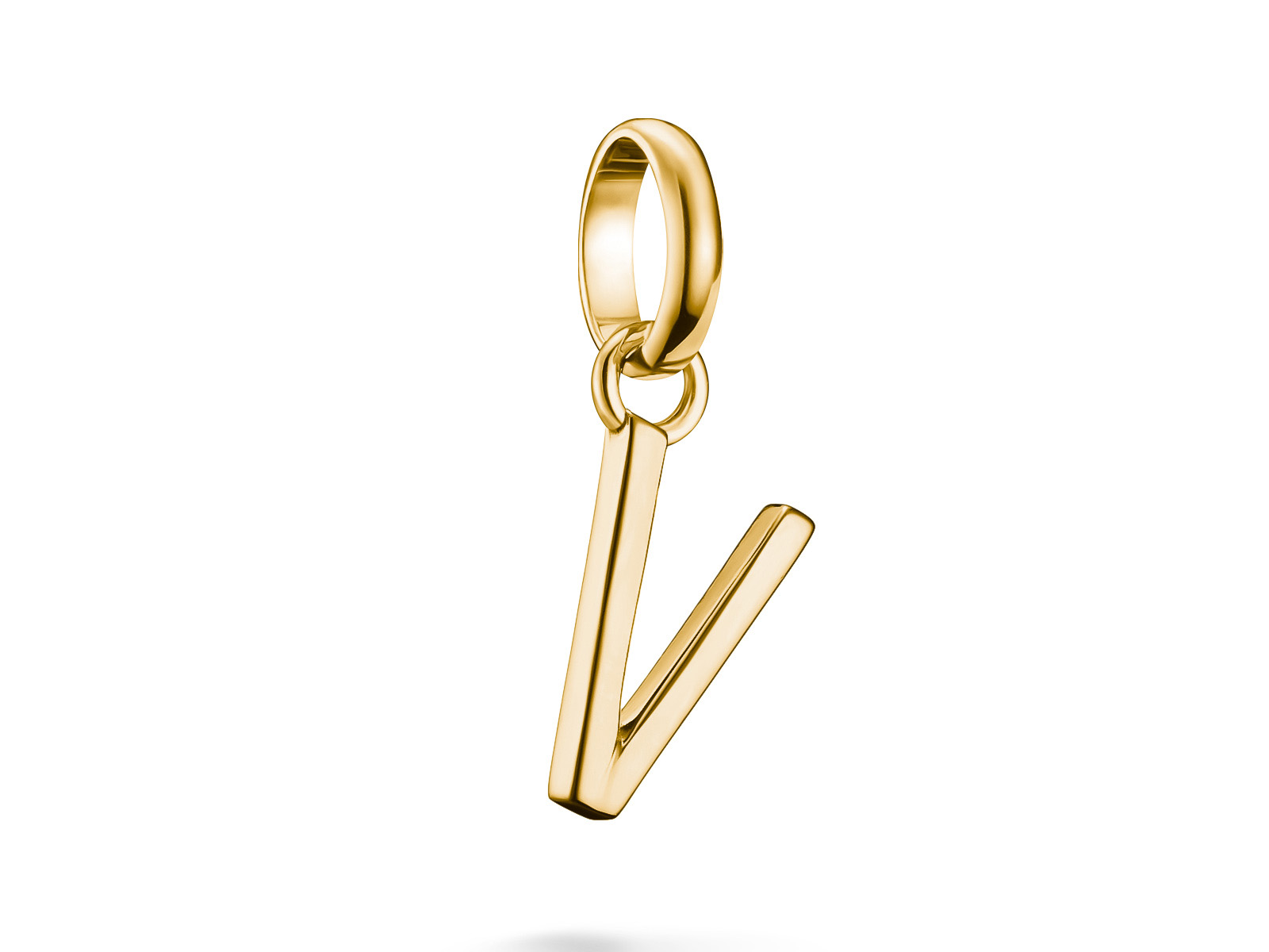 Charm in Form des Buchstabens V aus Silber und gelbgoldvergoldetem Material von Thomas Sabo, elegant und schick, ideal für den Charm Club CONNECT.