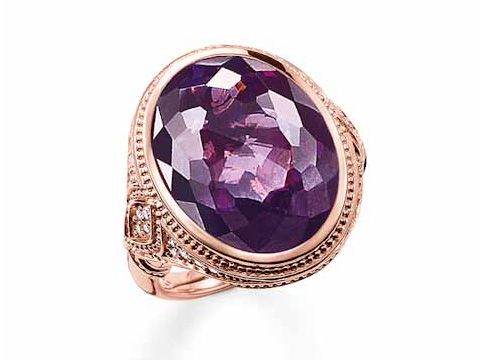 Thomas Sabo Ring aus Silber mit vergoldetem Roségold, Größe 54, mit Zirkonia und ovalem, facettiertem Amethyst in der Mitte. Stilvolles und elegantes Schmuckstück.