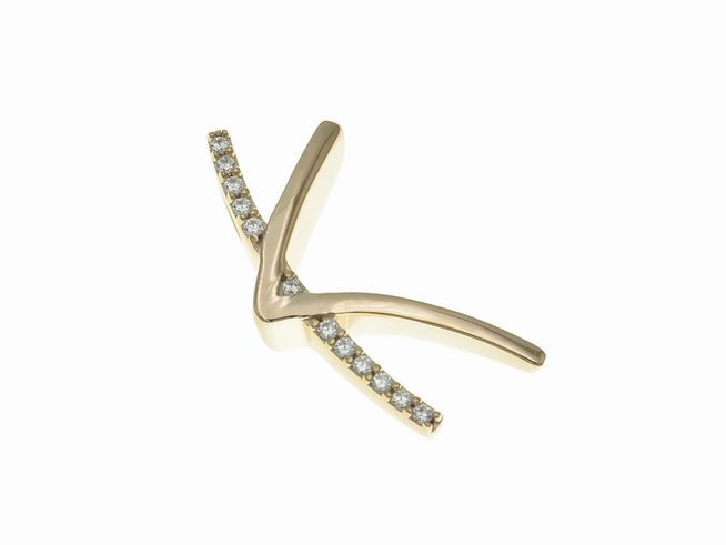 304813-0 Anhänger aus poliertem Sterlingsilber in Form des Buchstabens K, vergoldet in Roségold, verziert mit Zirkonia, Hersteller Juwelier Harnisch.