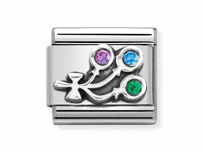 433032305-0 Armband Charm aus Classic Sterling Silber von Nomination mit bunten Zirkonia in Form von drei Luftballons, ideal für eine fröhliche und lebendige Schmuckkollektion.
