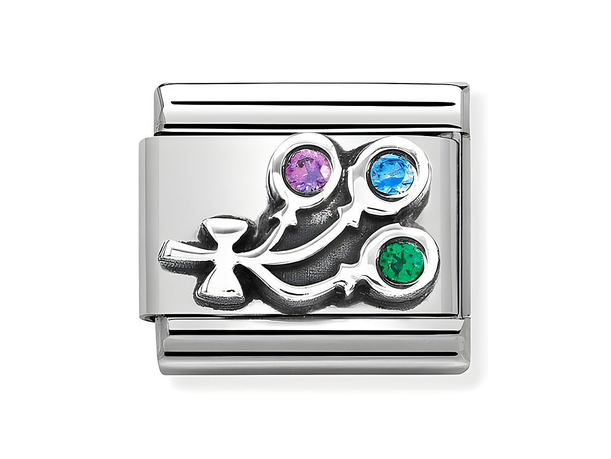 Armband Charm aus Classic Sterling Silber von Nomination mit bunten Zirkonia in Form von drei Luftballons, ideal für eine fröhliche und lebendige Schmuckkollektion.