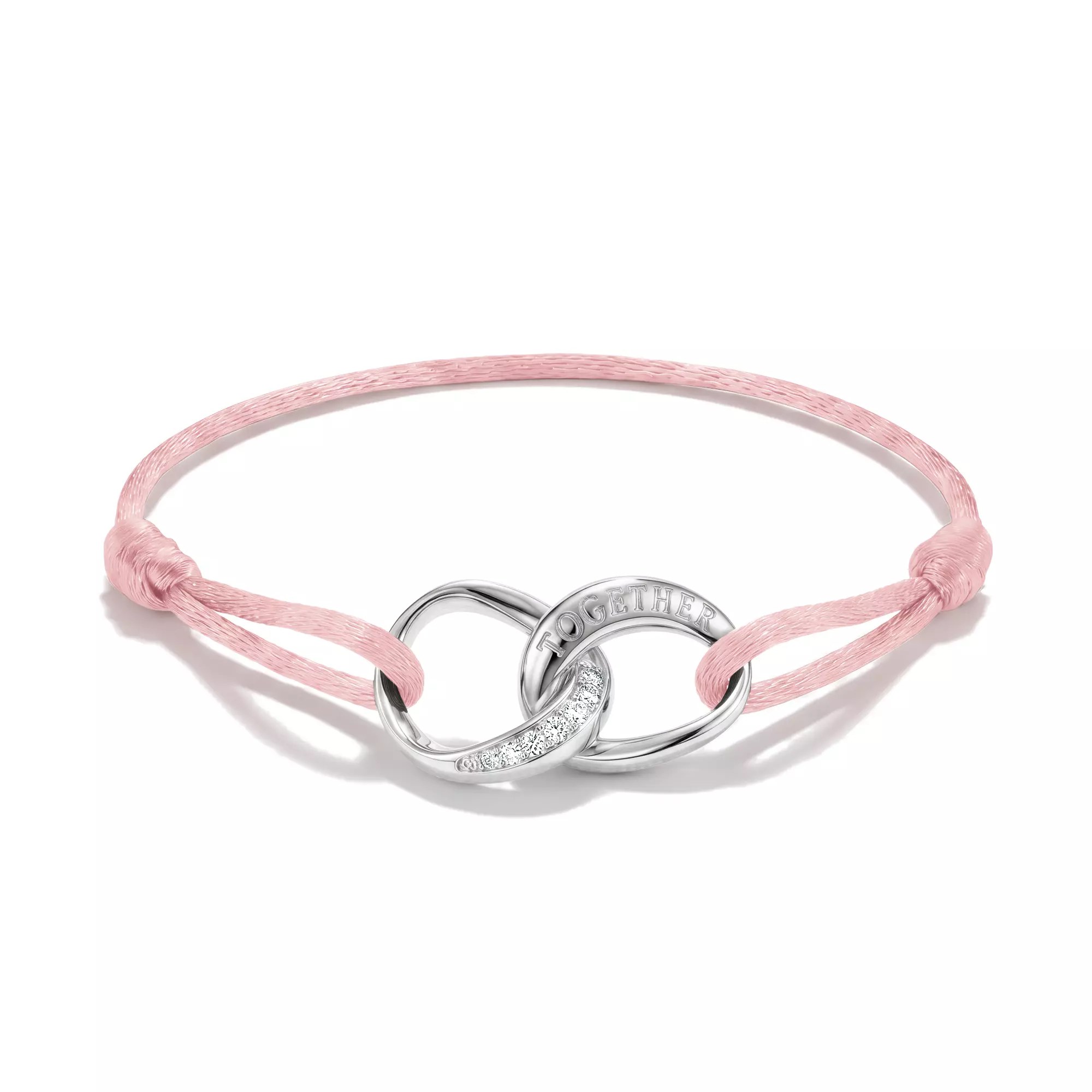 Thomas Sabo Textilarmband Together pink mit weißem Zirkonia – Silber – 24 cm – 11,5 mm hoch