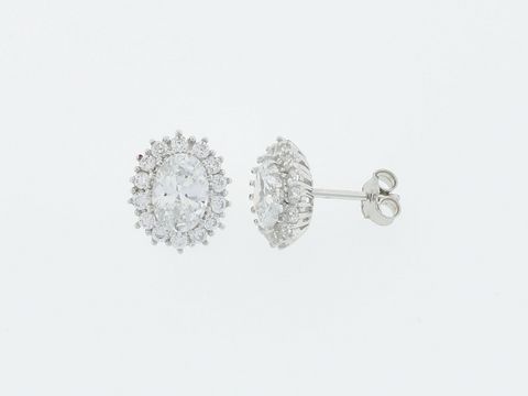 Silber Ohrringe in ovaler Form mit Zirkonia, dekorativ und elegant, stilvoller Blickfang, hergestellt von Juwelier Harnisch, ideal für den besonderen Anlass.