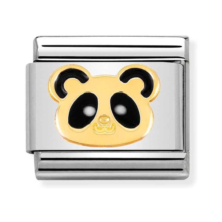 Nomination Composable Classic Charm Panda-Kopf - Edelstahl, Gold 750 Gelbgold, Emaille