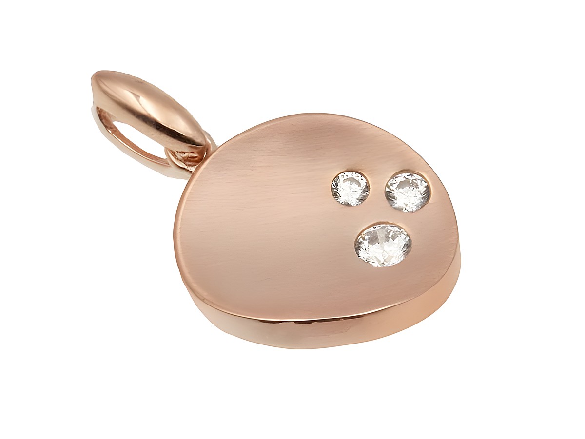 Edel - 925 Sterling Silber - teilmattiert - Roségold vergoldet - Zirkonia, Anhänger in runder Form mit drei funkelnden Zirkonia, Hersteller: Juwelier Harnisch.